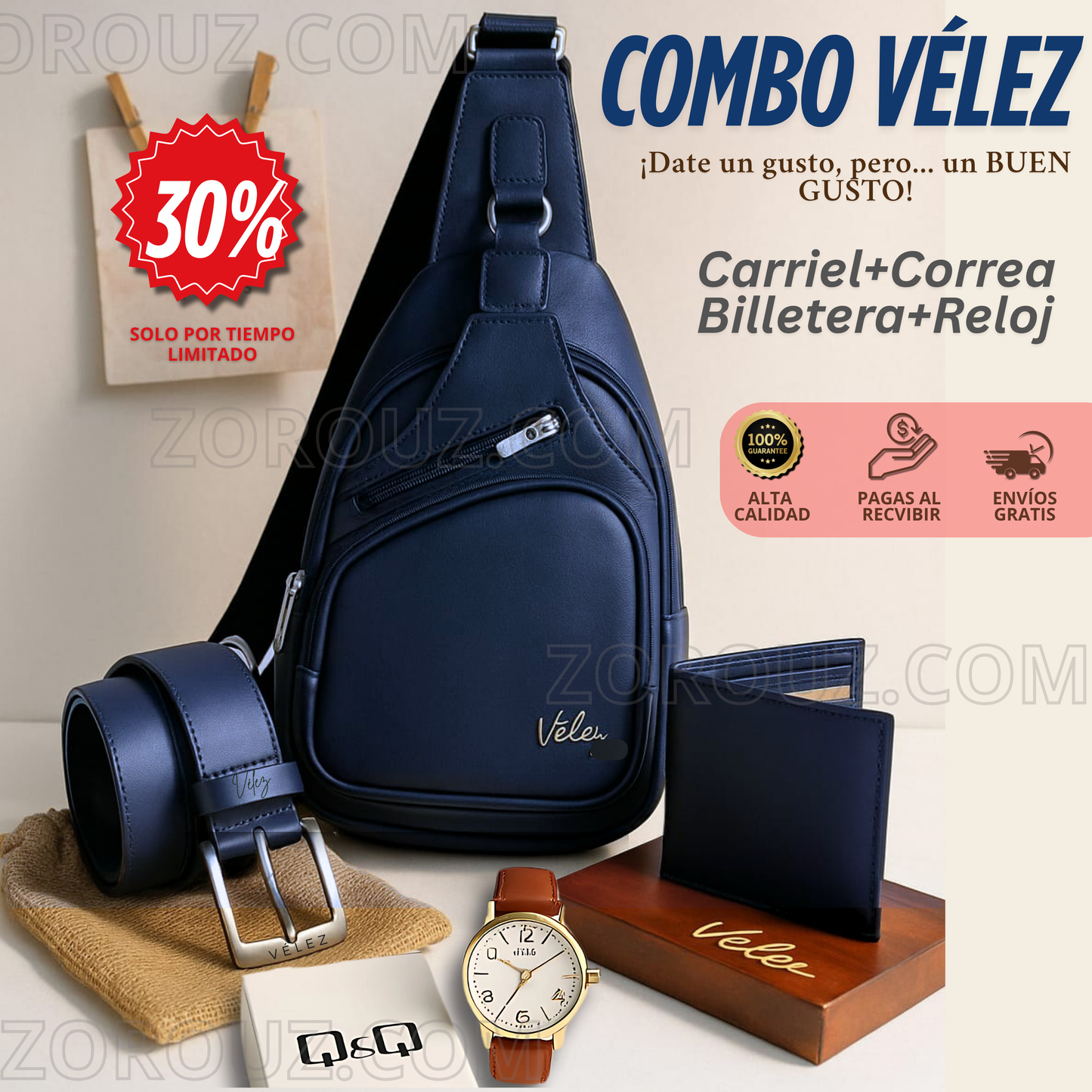 KIT VELEZ ESTILO Y CALIDAD + REGALO (RELOJ)